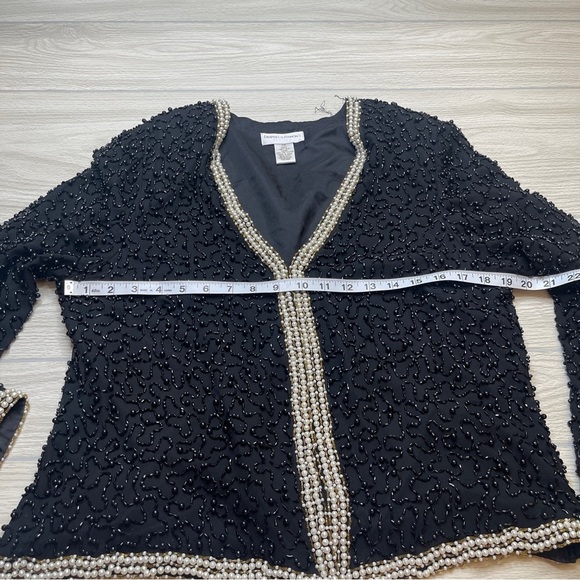 Draper’s & Damon’s Petites Black Sequins Faux Beaded Pearl Set Cardigan w/Top - Picture 8 of 16